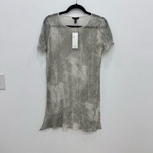 NWT Eileen Fisher Printed Sheer Hemp Tunic XS grey natural bone color
